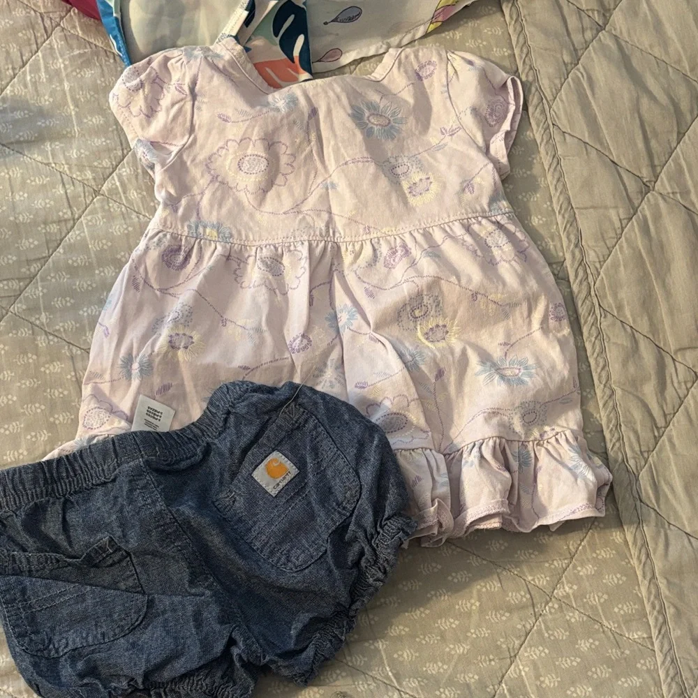 Carhartt Floral Lavender Top and Navy Diaper Cover Set